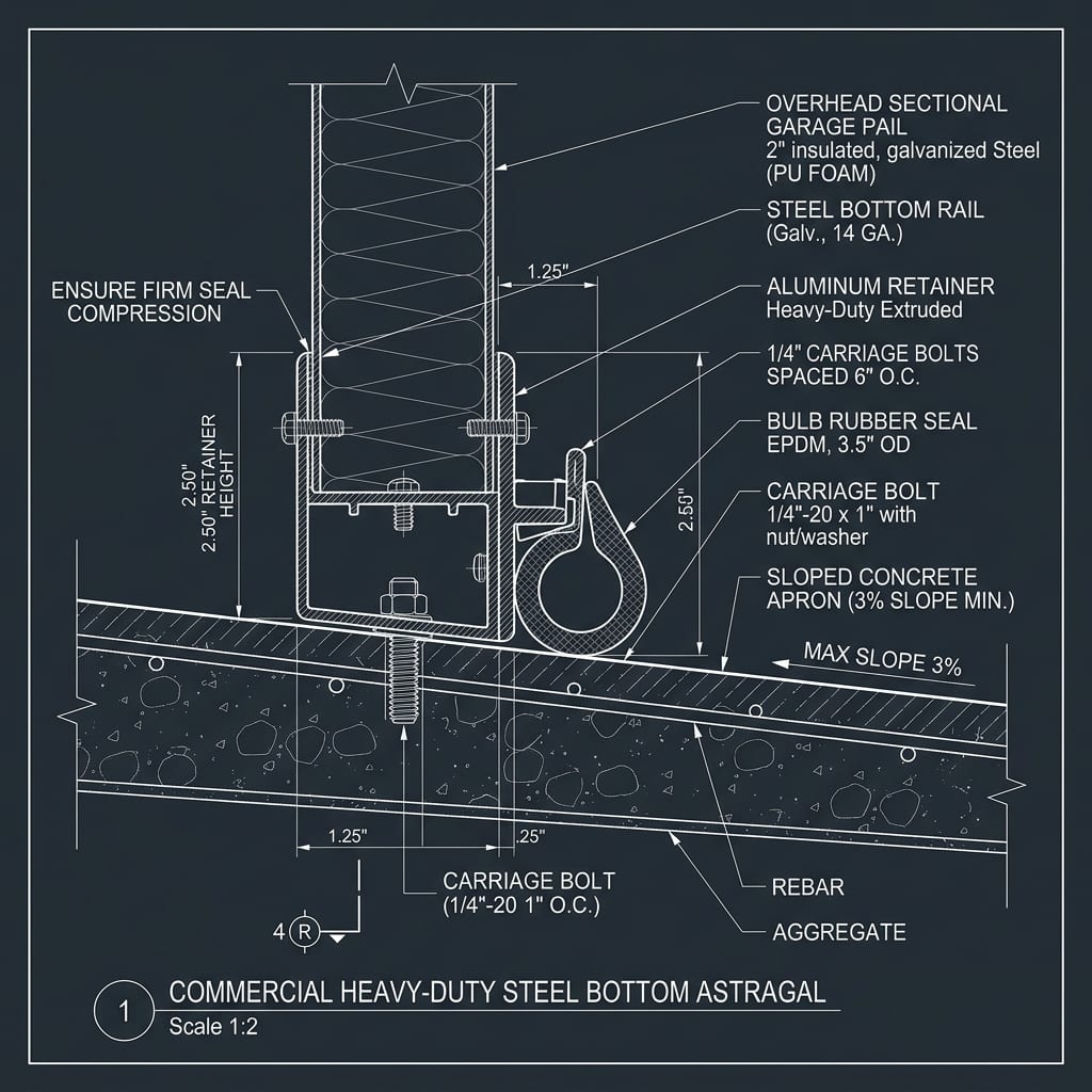 Heavy-Duty Commercial Bottom Astragal Weather Seal Blueprint Schematic | Six Senses Builders