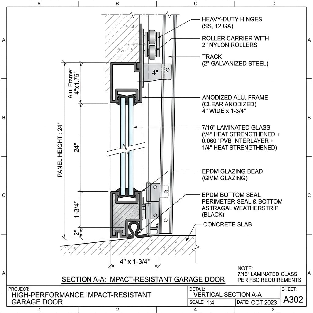 Full-View Impact Laminated Glass Aluminum Sections Blueprint Schematic | Six Senses Builders