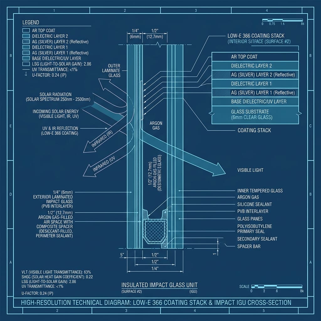 Solarban 70XL Double-Silver Low-E 366 Coating Stack Blueprint Schematic | Six Senses Builders