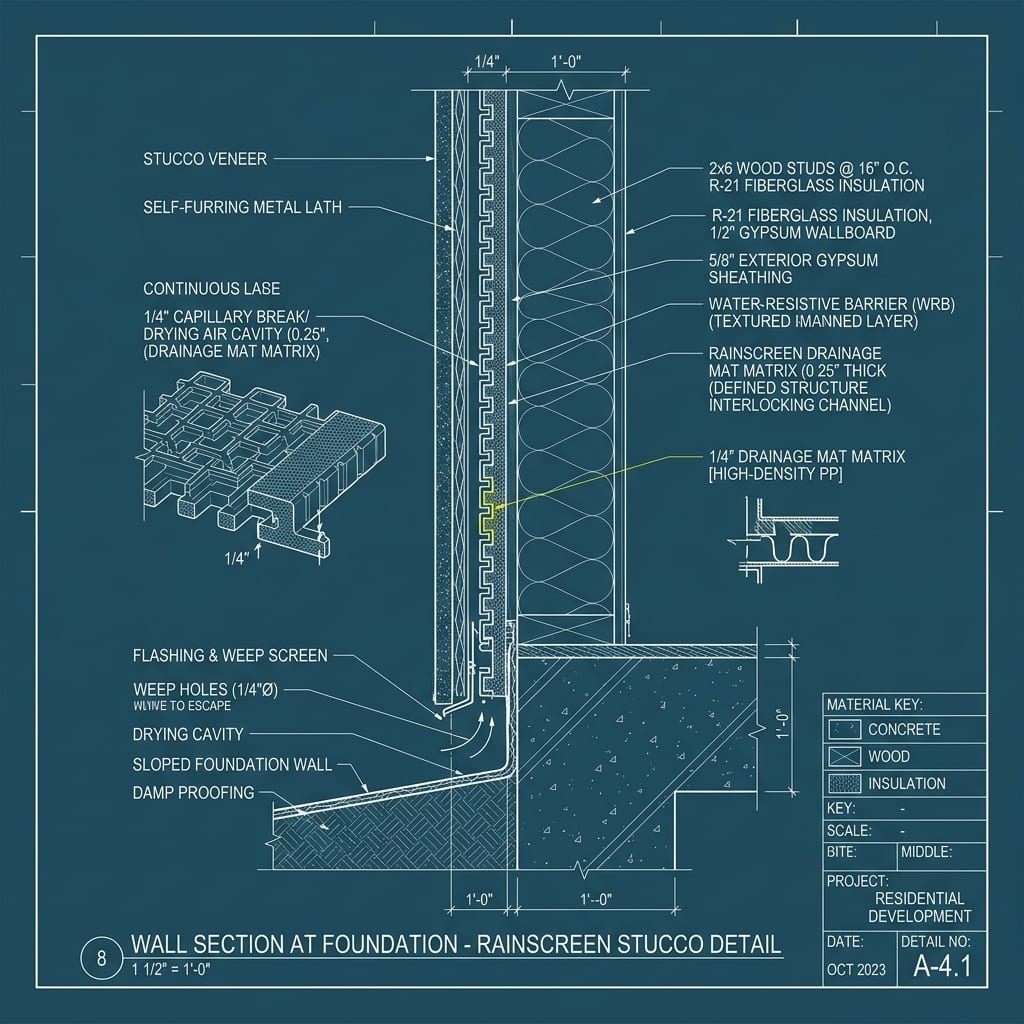 High-Density Rainscreen Drainage Mat Matrix Blueprint Schematic | Six Senses Builders