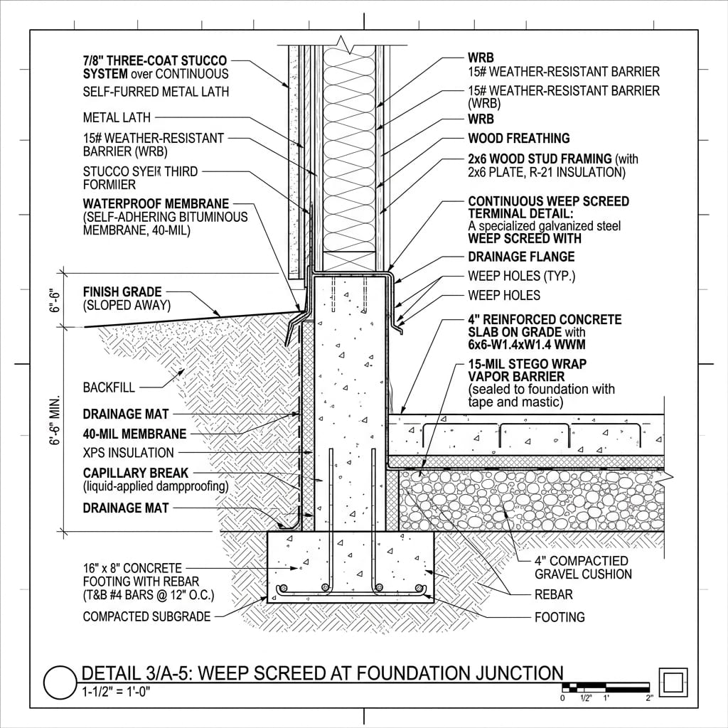 Continuous Galvanized Weep Screed Foundation Terminal Blueprint Schematic | Six Senses Builders